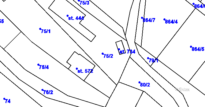 Parcela st. 75/2 v KÚ Vidče, Katastrální mapa
