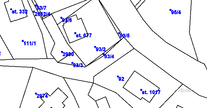 Parcela st. 93/4 v KÚ Vidče, Katastrální mapa
