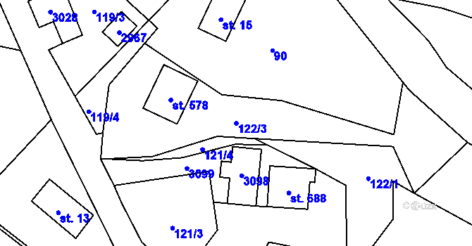 Parcela st. 122/3 v KÚ Vidče, Katastrální mapa
