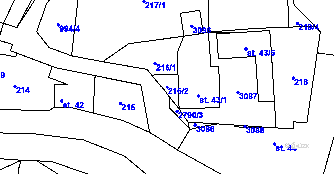 Parcela st. 216/2 v KÚ Vidče, Katastrální mapa
