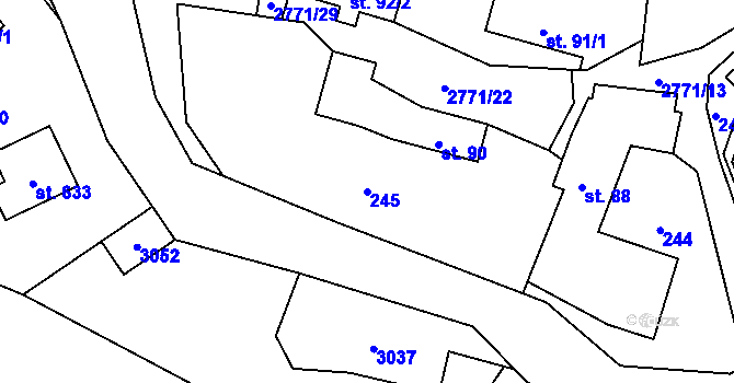 Parcela st. 245 v KÚ Vidče, Katastrální mapa