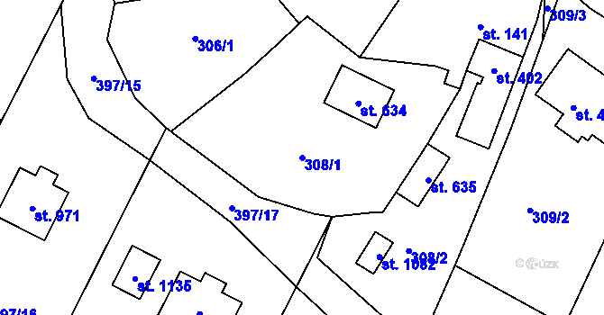 Parcela st. 308/1 v KÚ Vidče, Katastrální mapa