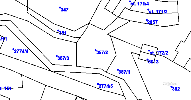 Parcela st. 357/2 v KÚ Vidče, Katastrální mapa