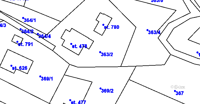 Parcela st. 363/2 v KÚ Vidče, Katastrální mapa