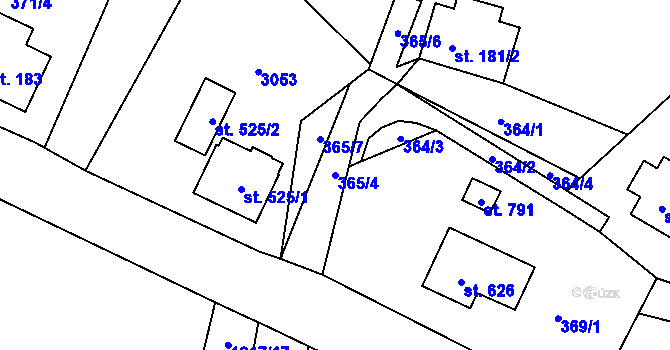 Parcela st. 365/4 v KÚ Vidče, Katastrální mapa