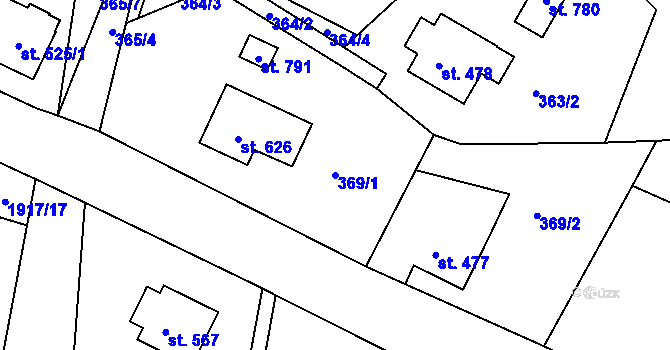 Parcela st. 369/1 v KÚ Vidče, Katastrální mapa