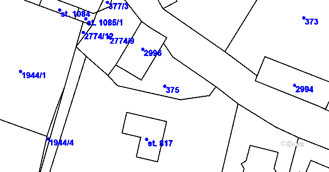 Parcela st. 375 v KÚ Vidče, Katastrální mapa