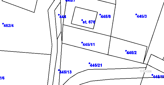 Parcela st. 445/11 v KÚ Vidče, Katastrální mapa