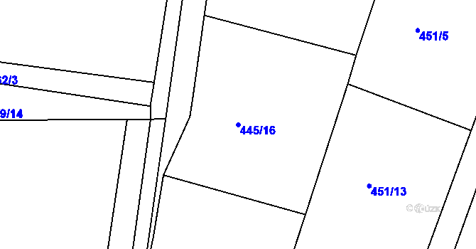 Parcela st. 445/16 v KÚ Vidče, Katastrální mapa