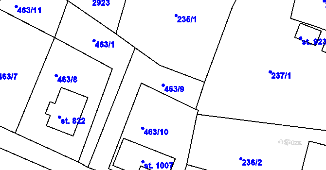 Parcela st. 463/9 v KÚ Vidče, Katastrální mapa