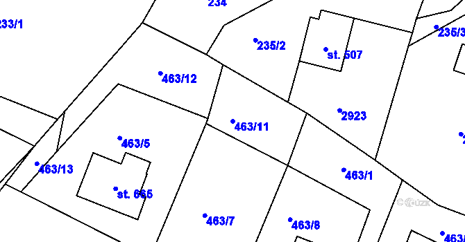 Parcela st. 463/11 v KÚ Vidče, Katastrální mapa