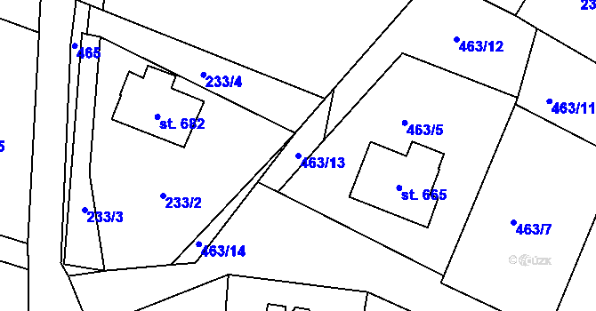 Parcela st. 463/13 v KÚ Vidče, Katastrální mapa