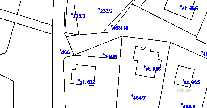 Parcela st. 464/9 v KÚ Vidče, Katastrální mapa