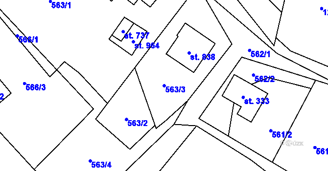 Parcela st. 563/3 v KÚ Vidče, Katastrální mapa