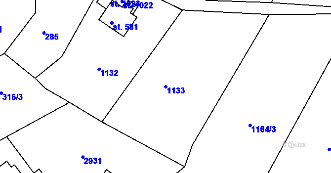 Parcela st. 1133 v KÚ Vidče, Katastrální mapa