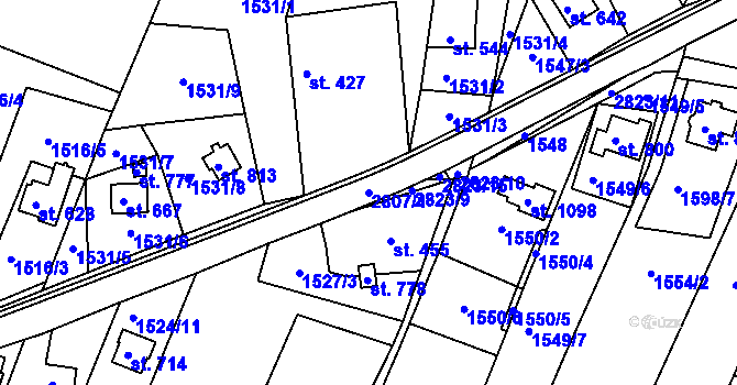 Parcela st. 2807/1 v KÚ Vidče, Katastrální mapa