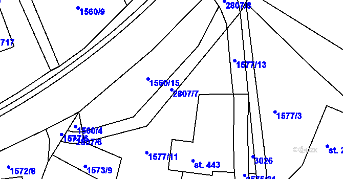 Parcela st. 2807/7 v KÚ Vidče, Katastrální mapa