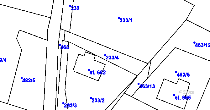 Parcela st. 233/4 v KÚ Vidče, Katastrální mapa