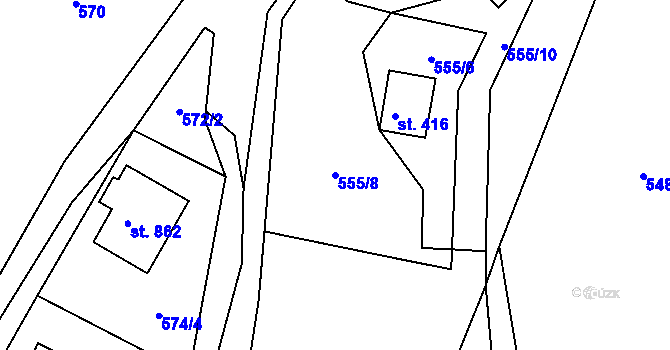 Parcela st. 555/8 v KÚ Vidče, Katastrální mapa