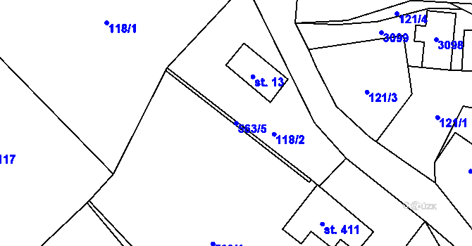 Parcela st. 563/5 v KÚ Vidče, Katastrální mapa