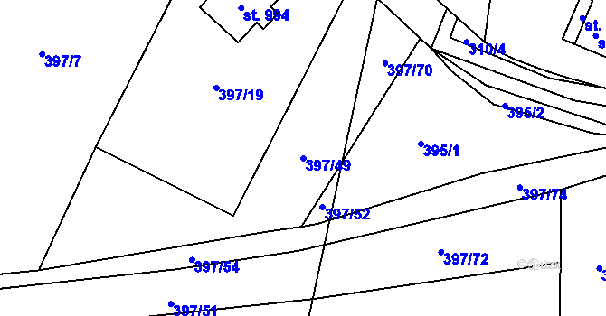 Parcela st. 397/49 v KÚ Vidče, Katastrální mapa