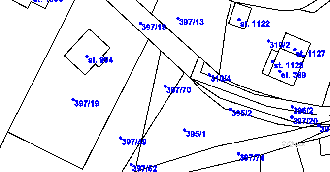 Parcela st. 397/70 v KÚ Vidče, Katastrální mapa