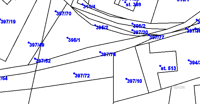Parcela st. 397/74 v KÚ Vidče, Katastrální mapa