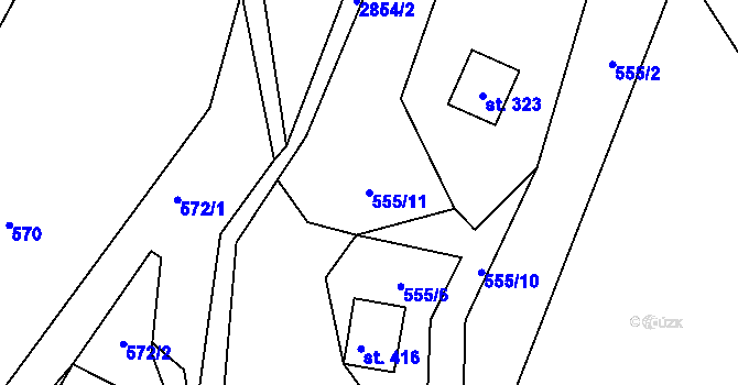 Parcela st. 555/11 v KÚ Vidče, Katastrální mapa