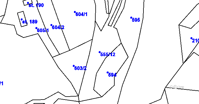 Parcela st. 555/12 v KÚ Vidče, Katastrální mapa