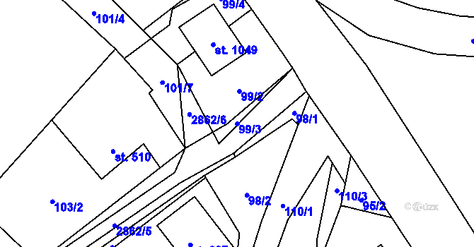 Parcela st. 99/3 v KÚ Vidče, Katastrální mapa