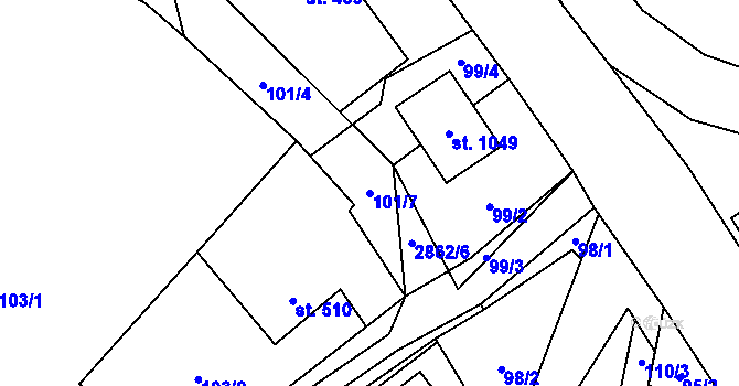 Parcela st. 101/7 v KÚ Vidče, Katastrální mapa