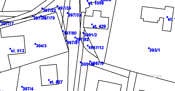 Parcela st. 1987/12 v KÚ Vidče, Katastrální mapa
