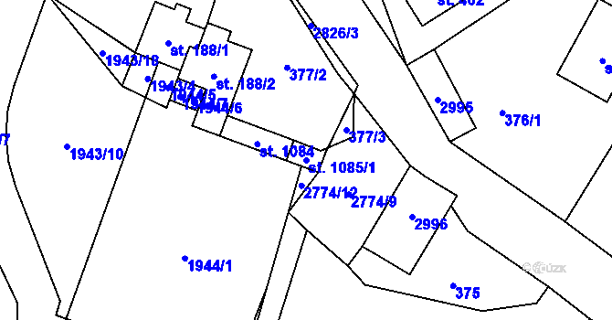 Parcela st. 1085/1 v KÚ Vidče, Katastrální mapa