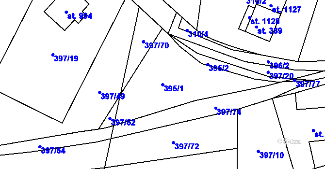 Parcela st. 395/1 v KÚ Vidče, Katastrální mapa