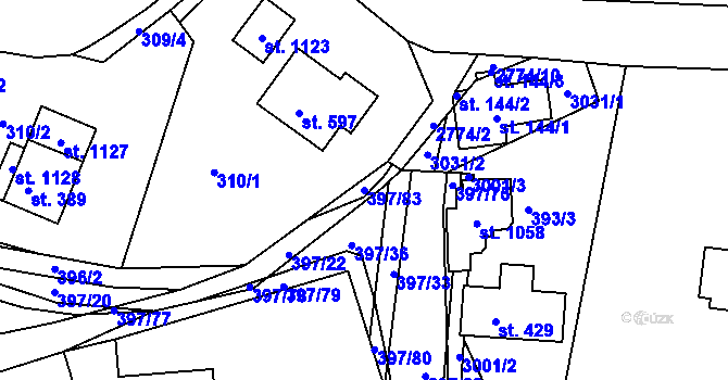 Parcela st. 397/83 v KÚ Vidče, Katastrální mapa