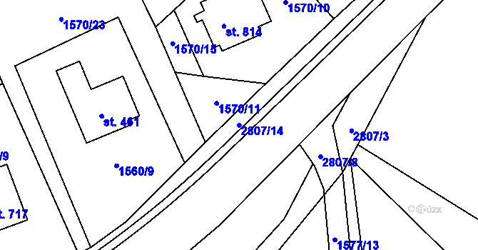 Parcela st. 2807/14 v KÚ Vidče, Katastrální mapa