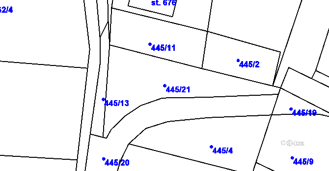 Parcela st. 445/21 v KÚ Vidče, Katastrální mapa