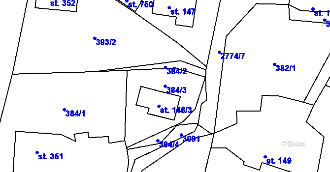Parcela st. 384/3 v KÚ Vidče, Katastrální mapa