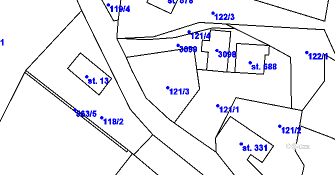Parcela st. 121/3 v KÚ Vidče, Katastrální mapa