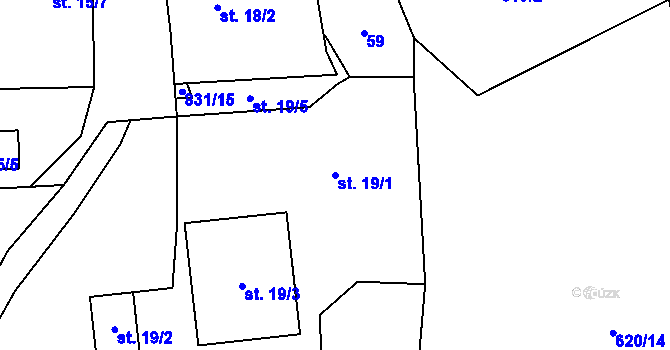 Parcela st. 19/1 v KÚ Mukoděly, Katastrální mapa