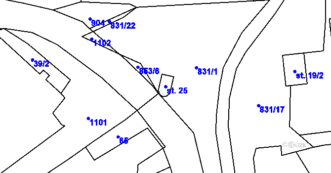 Parcela st. 25 v KÚ Mukoděly, Katastrální mapa