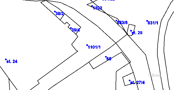 Parcela st. 1101/1 v KÚ Mukoděly, Katastrální mapa