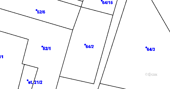 Parcela st. 64/2 v KÚ Roztěž, Katastrální mapa