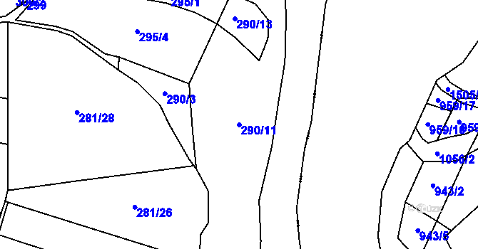 Parcela st. 290/11 v KÚ Roztěž, Katastrální mapa