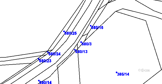 Parcela st. 680/3 v KÚ Roztěž, Katastrální mapa