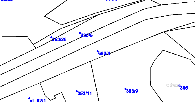 Parcela st. 680/4 v KÚ Roztěž, Katastrální mapa