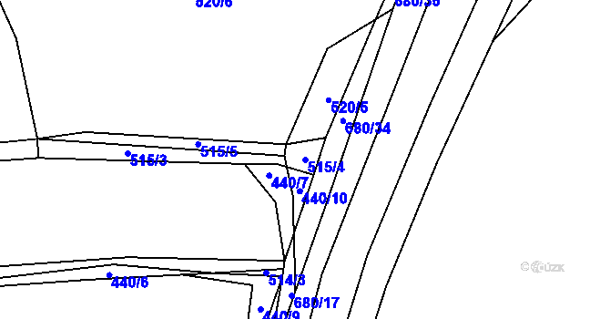 Parcela st. 515/4 v KÚ Roztěž, Katastrální mapa