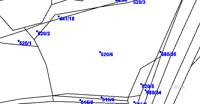 Parcela st. 520/6 v KÚ Roztěž, Katastrální mapa