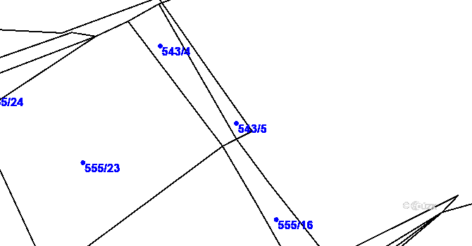 Parcela st. 543/5 v KÚ Roztěž, Katastrální mapa