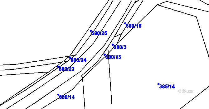 Parcela st. 680/13 v KÚ Roztěž, Katastrální mapa